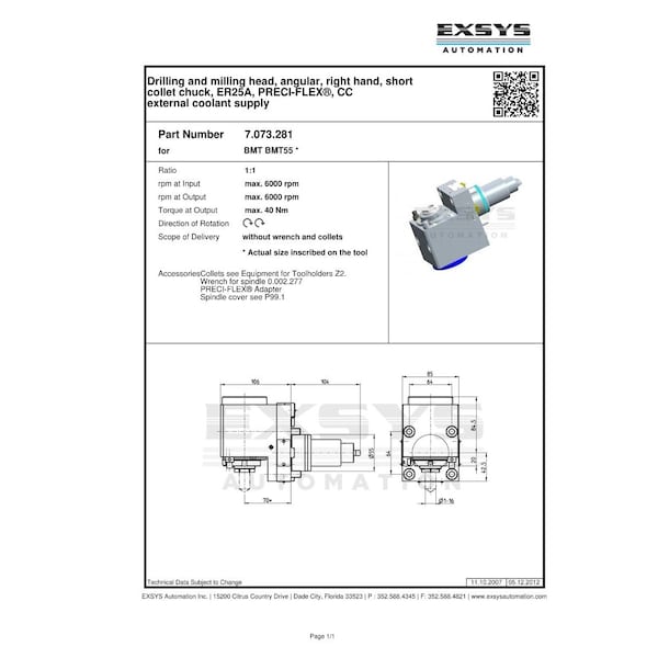 R78685A BMT55, Drilling And Milling Head, Angular, Right Hand, Short Collet Chuck, ER25A